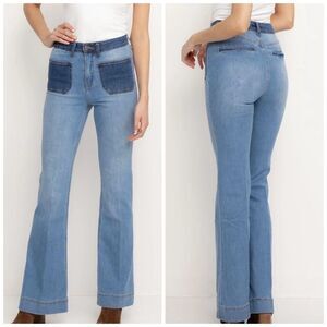 PTCL Women's Holly Retro High Rise Flare  Contrast Pocket Jeans‎ Size 28